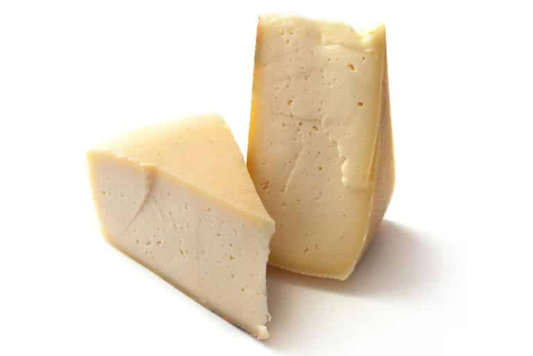 Two slices of Asiago cheese